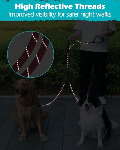 Laisse double pour chien 1,2 cm PetBonus rouge anti-emmêlement et réfléchissante - 7