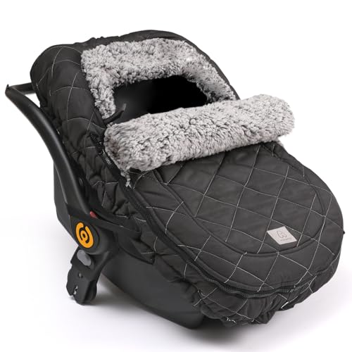 Image of ACRABROS Car Seat Cover Baby: Winter Infant Carseat Canopy for Boy Girl Newborn Zipper Peeping Window Warm Cozy Cold Weather Waterproof Universal Fitted, Black