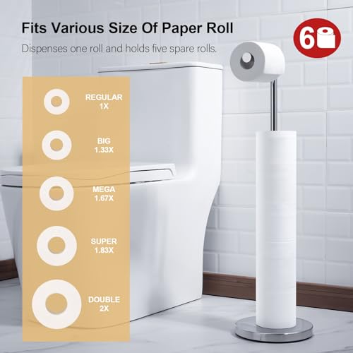 Image of BAGNOLUX Bathroom Toilet Paper Holder Stand with Reserve, SUS304 Stainless Steel Rustproof Pedestal Tissue Roll Holder Heavy Duty, Polished Chrome