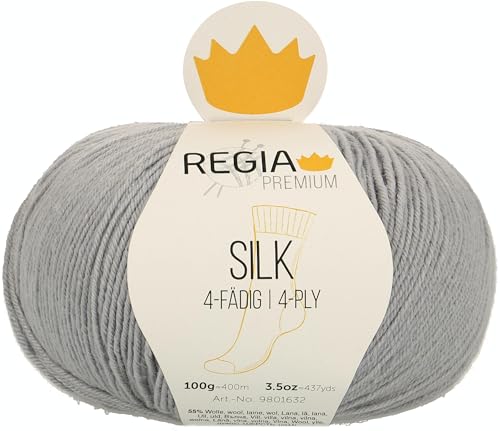 REGIA Premium Silk 9801632-00051 silberblau Handstrickgarn, Sockengarn, 100g Knäuel