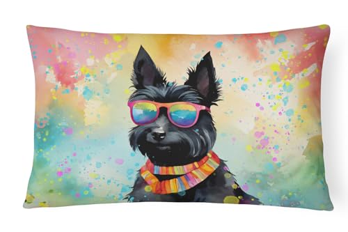 Caroline's Treasures DAC2557PW1216 Scottish Terrier Hippie Dawg Fabric Decorative Pillow Machine Washable, Indoor Outdoor Decorative Pillow for Couch, Bed or Patio, 12HX16W
