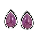 3.10ctw, 6x9mm Pear Genuine Gemstones & 925 Silver Plated Stud Earrings