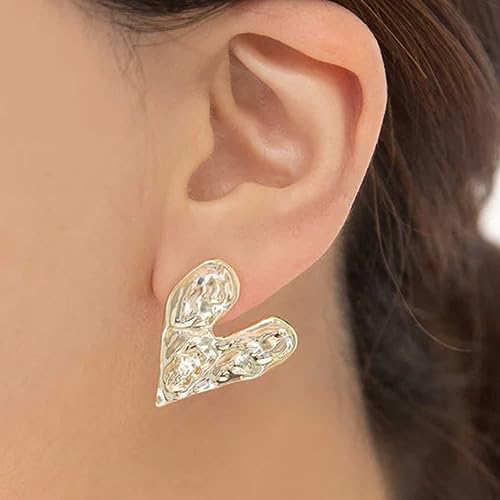 ENVYOU Geometric Rectangle Gold Stud Earrings Irregular Hammered Chunky Statement Earrings for Women Trendy