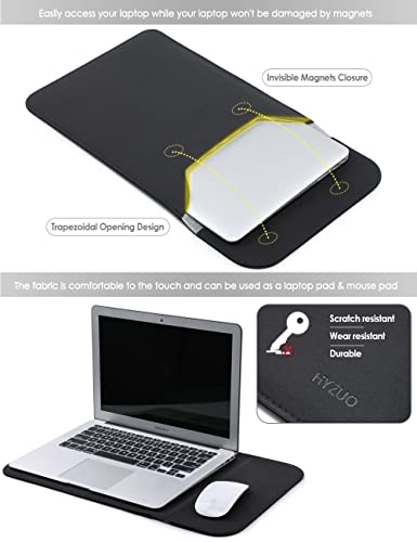 Hyzuo 15-16 Inch Laptop Sleeve Compatible With Macbook Pro 16 2021 2022 M1 Pro/Max A2485/2019-2020 A2141, Macbook Pro Retina 15 2012-2019, Faux Suede Leather Case With Accessory Bag, Black #TOP2