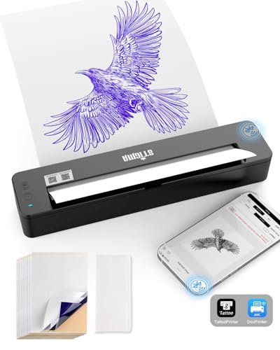 STIGMA Tattoo Transfer Stencil Machine A4 Printer Bluetooth Tattoo Thermal Stencil Machine Copier Drawing Thermal Stencil Maker with 10Pcs Transfer Paper for Tattooing Printing T106S-UK
