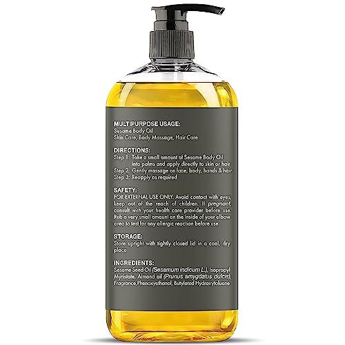 Image of MAJESTIC PURE Sesame Massage Oil for Massage Therapy - Refreshing, and Relaxing - Natural Oils - for All Skin Types - Men and Women Massage Lotion- 8 fl oz