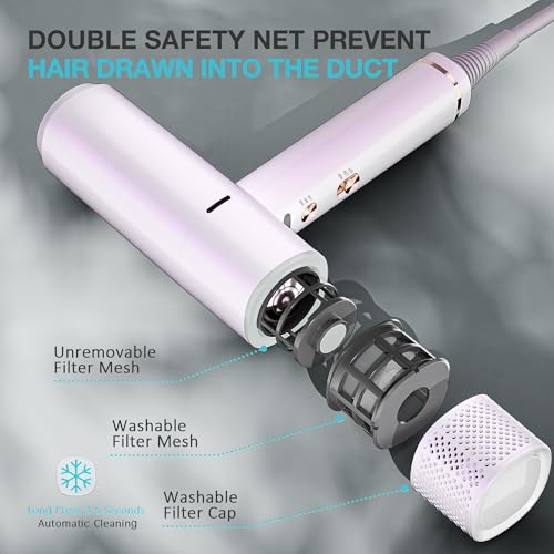 Image of Ionic Hair Dryer with Diffuser and Concentrator, Professional Lightweight Quiet Blow Dryer, Powerful 1600 Watt Motor for Fast Drying and Straight & Wavy Hair, 3 Temps /2 Speeds, 6.56 Ft Cord, White