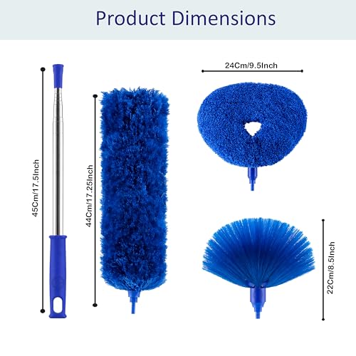 Image of 100-Inch Extendable Microfiber Feather Duster with Stainless Steel Pole - Bendable & Washable Cleaning Tool for High Ceiling Fans, Blinds, and Furniture (BLUE-FD-3IN1)