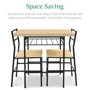 Best Choice Products 3-Piece Modern Dining Set, Space Saving Dinette for Kitchen, Dining Room, Small Space w/Steel Frame, Built-in Storage Rack - Natural/Black — photo 3 of 6