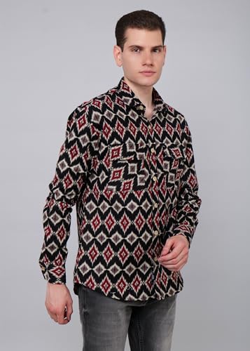 Image of Men's Corduroy Prints Full Sleeves Collared Neck Printed Casual Shirt