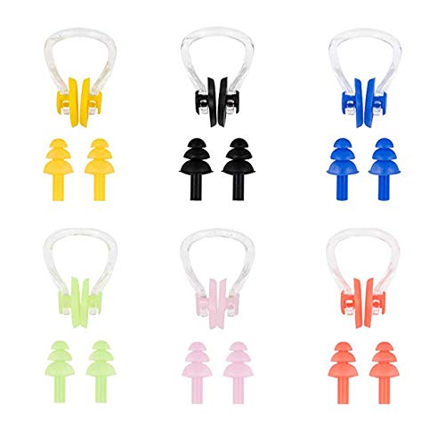 Huture 6 Sets Waterproof Reusable Soft Silicone Earplugs and Nose Clips Ear Nose Protector for Adults Children Swimming Sleeping Surfing Diving, Protect Your Ears Nose in Water