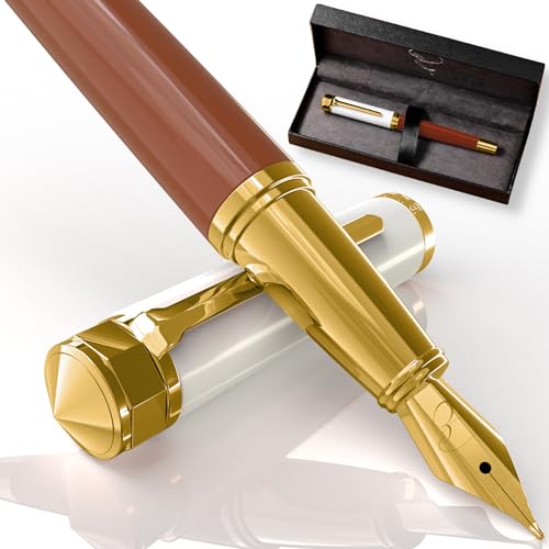 Ellington Pens Luxury Fountain Pen Set- Fountain Pens for Writing - Smooth Nib - Includes Refillable Ink Converter, 3 Ink Cartridges [2 Black & 1 Blue], Gift Box - Elegant Calligraphy