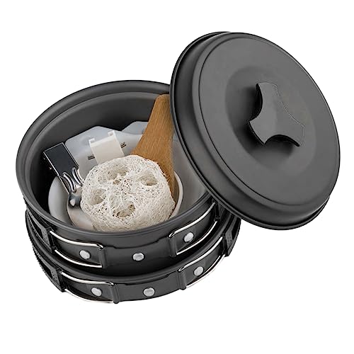VANZACK Camping Cookware Set for 1-2 People Lightweight Aluminum Pot Pan Bowl Set Camping Kit