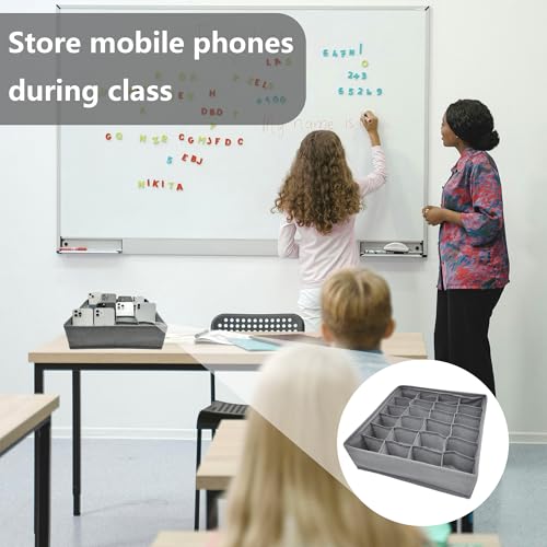 Niuhong Handy Aufbewahrungsbox Desktop Multifunktionale Handygarage Organizer Telefonbox Storage Kasten Smartphone-Ablagebox Schulungen Klassenzimmer Büro Seminare Konferenzen (grau, 24 Grids)