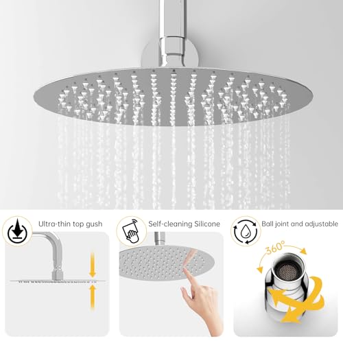 Image of BESy Shower System with 10 Inch Round Rain Shower Head and Handheld Wall Mounted, High Pressure Rainfall Shower Faucet Fixture Combo Set with 2 in 1 Handheld Showerhead for Bathroom, Polished Chrome
