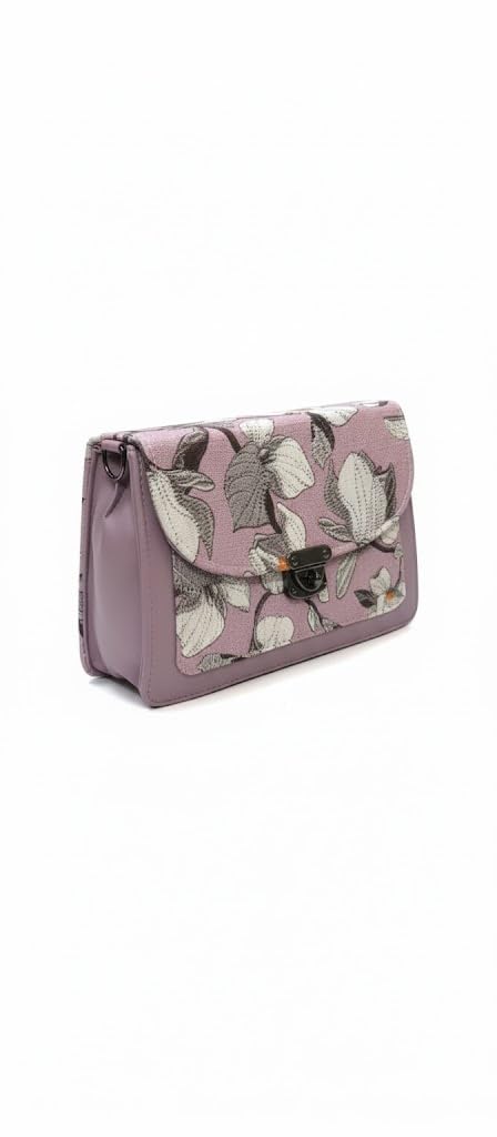 Women's Floral Print Clutch Purse, Mauve Pink Faux Leather, Envelope Style Evening Bag with Magnetic Closure-image-13