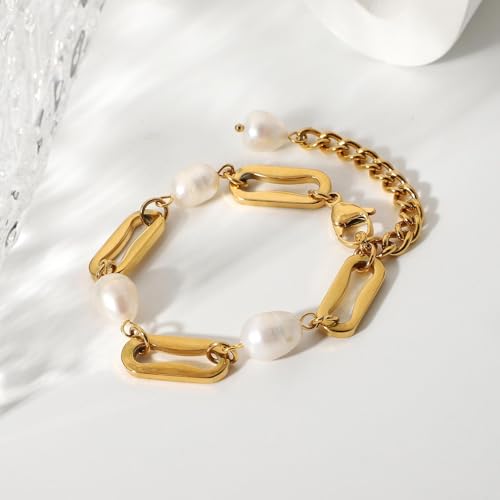 Pulsera de perlas y cadena rectangular unisex de estilo retro chic 3