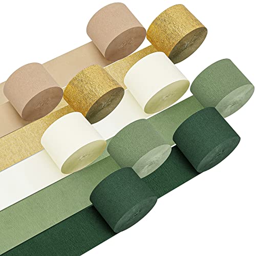 Kisston 10 Rolls Crepe Paper Streamers Sage Green Brown White Gold Party Streamers For Wedding Birthday Bridal Shower Party Supplies Bachelorette Decor, 820 Ft In Total #TOP16