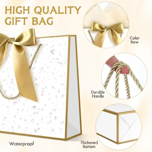 Image of JMANNI Gift Bags with Handles, 13 inch Medium Gift Bag for Presents, 4 Pcs Bags with 8 Tissue Paper and 4 Cards for Graduation Baby Shower Wedding Fathers Day Mother's Day Birthday Party(white gold)