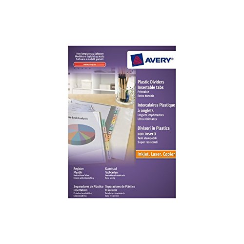 Lot de 10 Intercalaires à onglets bristols personnalisables 6 touches, A4, PP 180 microns