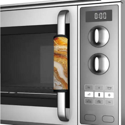 Image of Refrigerator Door Handle Covers Set of 6 Washable Kitchen Appliance Decor Handles Keep Clean Anti-Slip Fridge Accessories Home Decor, Gold Gray Marble Print