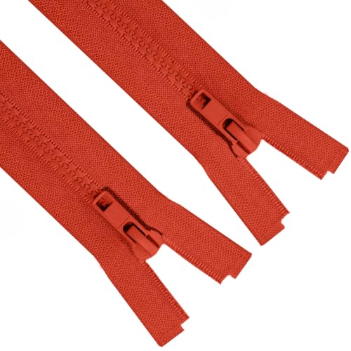 Image of Sawoake 2PCS #5 19 Inch Sdparating Jacket Zippers for Sewing Coats Jacket Zipper Red Molded Plastic Zippers Bulk Tailor DIY Sewing Tools for Garment /Bags /Home Textile