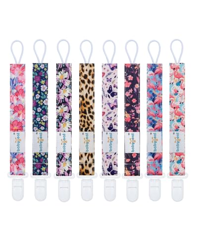 Image of babygoal Flower Pacifier Clips, 8 Pack Binky Paci Holder Clips Fits for Most Baby Pacifiers and Binkies