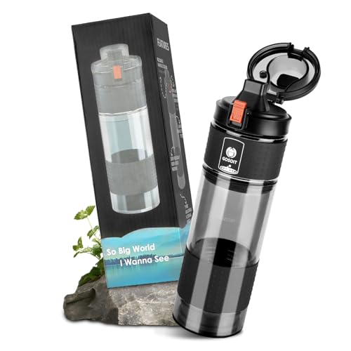 HOTUT Botella de Agua con Filtro, 500 ml Purificador Agua Portatil Botella, 0.01μm Ultrafiltración Filtro Filtra Bacterias, Parasitos y Microplasticos para Camping, Viajes y Situaciones Críticas