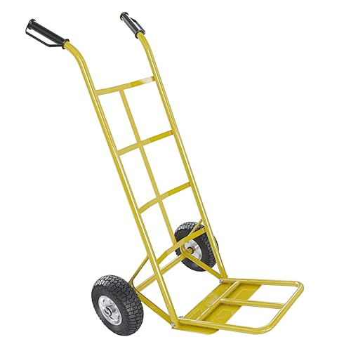 Bricozone Carrello A Mano Portapacchi Portata 250 Kg Con Ruote Pneumatiche Rinforzate E Ribalta In Acciaio Tubolare Trasporto Pacchi Grandi Portasacchi Portacasse Grandi Pesi 63 X 53 X 116 Cm (Giallo) - 8