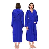 NAUSHA.HOME Luxury Hooded Bathrobe Mens & Ladies Dressing Gown 100% Cotton Terry Toweling Shawl Collar Robe Perfect For Hotel & Spa Soft Stylish Robe (as8, alpha, x_l, regular, regular, Royal Blue)