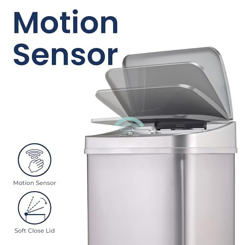 Image of Ninestars DZT-50-28SL Original Touchless Automatic Motion Sensor Trach Can, 13 Gal SL, Silver Trim