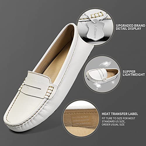 Artisure Women's Classic Handsewn White Genuine Leather Penny Loafers Driving Moccasins Casual Boat Shoes Slip On Fashion Office Comfort Flats 6 M Us Sks-1221Bai60 #TOP4