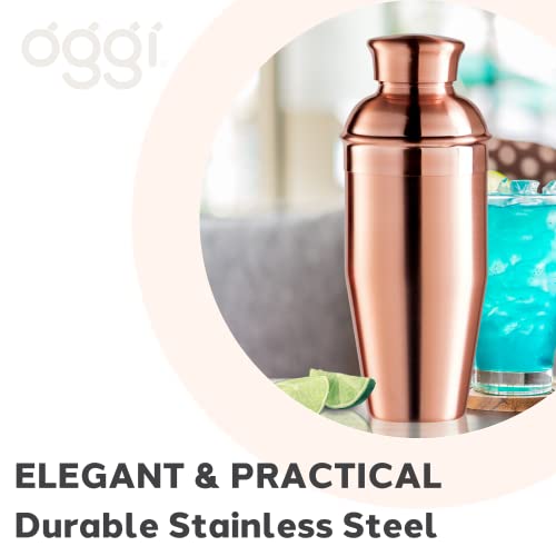 Oggi Classic Cocktail Shaker Copper - 26 Oz, Stainless Steel Construction, Built In Strainer - Ideal Home Bar Drink Mixer, Bartender Kit, Essential Bar Accessories #TOP4