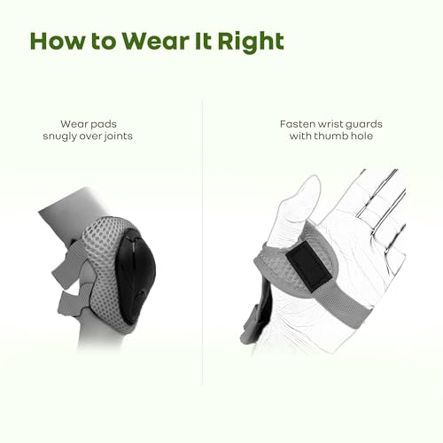 Image of R for Rabbit Safe Play Protector Pads for Kids | Knee, Elbow & Wrist Guards Set | Adjustable Protective Gear for Cycling, Skating | PP Shell EVA Soft Liners Cushion Pads for 6-12 Years (Green Sports)