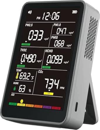 Professional Indoor Air Quality Monitor with AQI Alerts, Portable Real-Time Detector for Home, Car, Plants & Pets