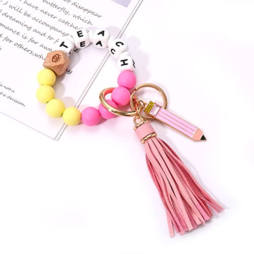boderier Silicone Bracelet Keychain Wristlet Bangle Keyring Portable House Car Keys Ring Holder W/Tassel - Image 3