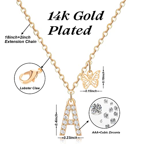 MJartoria Dainty Initial Necklace Butterfly Pendant Necklace, 14K Gold Plated Brass Cubic Zirconia Letter Dainty Necklaces Jewelry Birthday Gifts for Women4