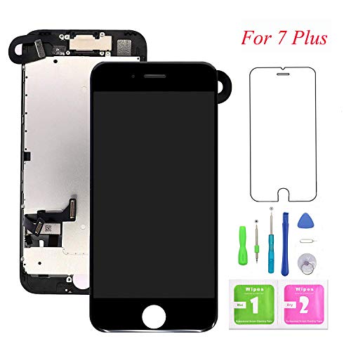 Screen Replacement for iPhone 7 Plus, LCD Display and Touch Screen Digitizer Replacement Full Pre-Assembly with Proximity Sensor,Ear Speaker,Front Camera and Repair Tools (Black,5.5)