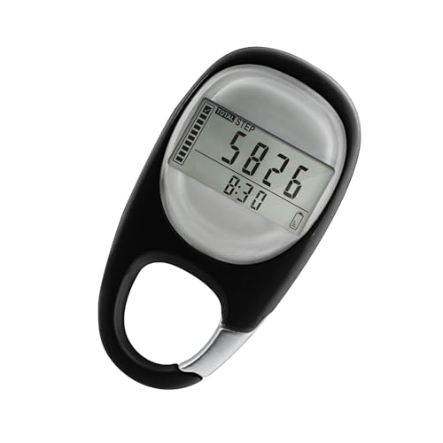 Digital Pedometer Step Counter with Carabiner Clip, 3D Sensor Technology, LCD Display, Carbon Black