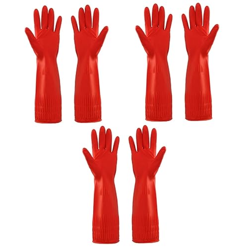 Healeved 3 Pares Guantes De Latex Guantes Limpieza Guantes Rojos Guantes De Látex Para Lavar Platos Guantes Para El Hogar Guantes De Limpieza De Cocina Guantes Para Fregar Platos Emulsión
