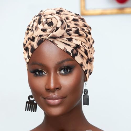 Image of DRESHOW 5 Pack Knotted Headwraps for Women African Turban Pre-Knotted Beanie Headwraps Hair Covers