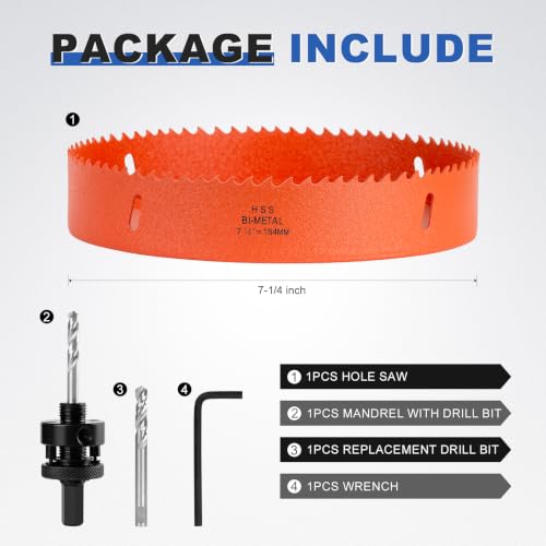 Image of 7-1 /4 Inch Hole Saw 7.25 inch Circle Drill Bit Wood Metal Drywall Plastic Pipe