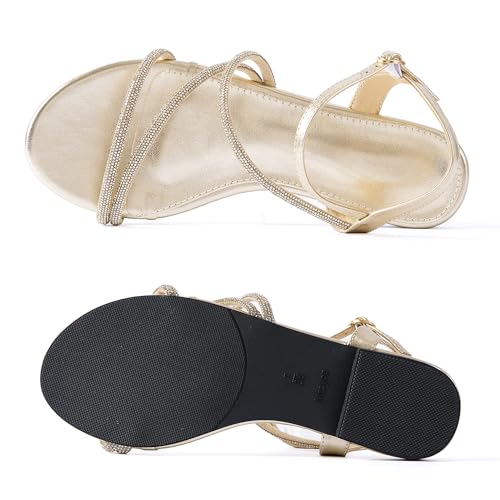 Image of Mtzyoa Women Flat Sandals Dressy Strappy Gladiator Summer Ankle Strap Nude Open Toe Comfortable Wedding Casual Leather Ladies Party Trendy Vacation