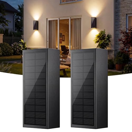vighep 2Pack Solar Wall Lights Outdoor, Dusk to Dawn Up Down Wall Sconce, USB-C Rechargeable Backup...