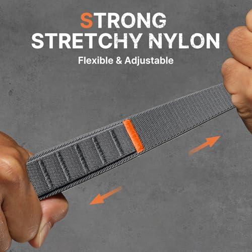 Image of Bandletic Rugged Nylon Compatible with Samsung Ultra Watch Band for Men, Stretchy Soft Wide Sport Loop Strap with G-Hook Compatible with Galaxy Watch Ultra Bands 47mm 2025 /2024, Titanium Buckle, Gray