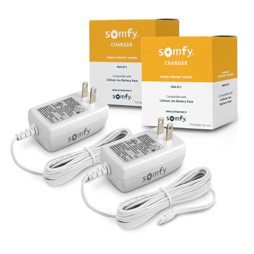 Somfy Charger 2-Pack for Motorized Shades Blinds Curtains Awnings - for V2 Motors - Sonesse 40 Ultra 30 Sonesse 28 Roll Up 28 & 24 - Powers External Battery Pack - 6 Foot Cable LED - #9025166