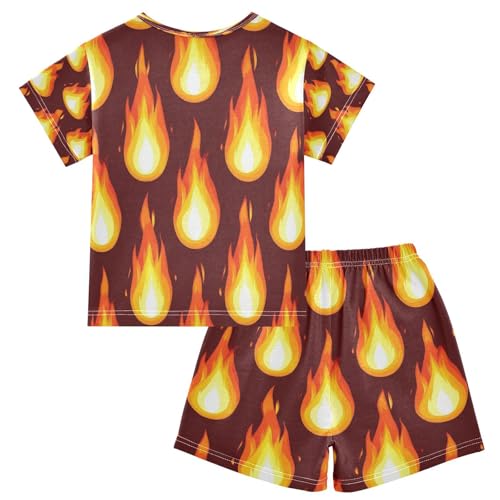 Pajama Sets Short Sleeve Flame Pattern Print Design Soft Cotton Summer Sleepwear 2 Piece PJS Size 5-14T2