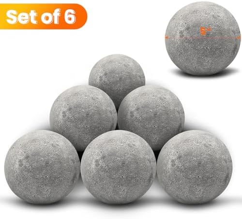 Zhenx Ceramic Fire Balls, 5 Inch, Set of 6 Round Fire Stones, for Indoor and Outdoor Fire Pits, Fire Bowls and Fireplaces, Grey
