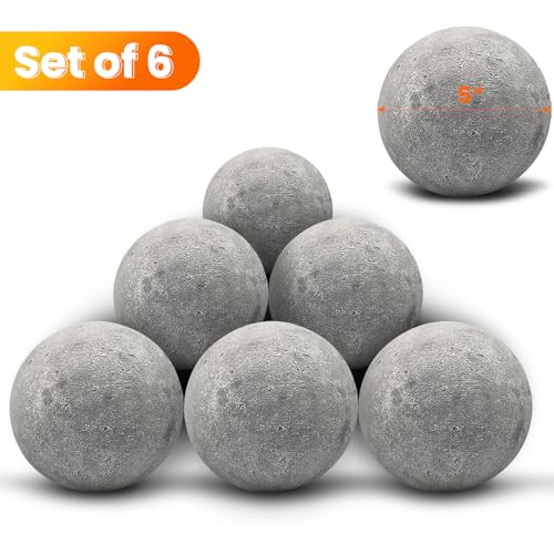 Zhenx Ceramic Fire Balls, 5 Inch, Set of 6 Round Fire Stones, for Indoor and Outdoor Fire Pits, Fire Bowls and Fireplaces, Grey
