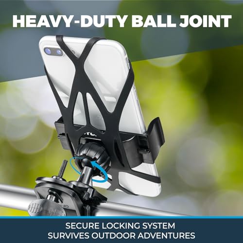 Roam Universal Black Net Bike Phone Mount Holder, 360° Rotation Hands Free Cell Navigation System for Motorcycle eBike Dirt Road Cruiser Scooter Jogging Stroller, Adjustable Up to 3.6